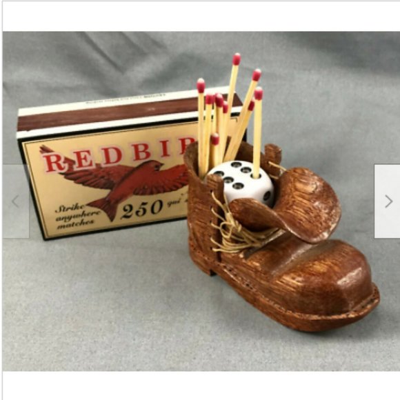 Vtg Hand Carved Wooden Shoe Boot Match Holder Western Canada Cottage Folk Art - Picture 11 of 11